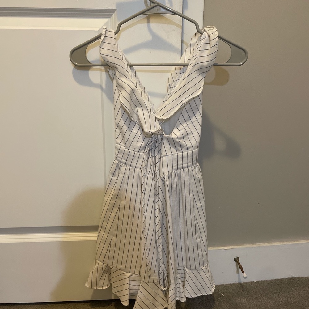 White with black stripes and ruffles Superdown mini dress